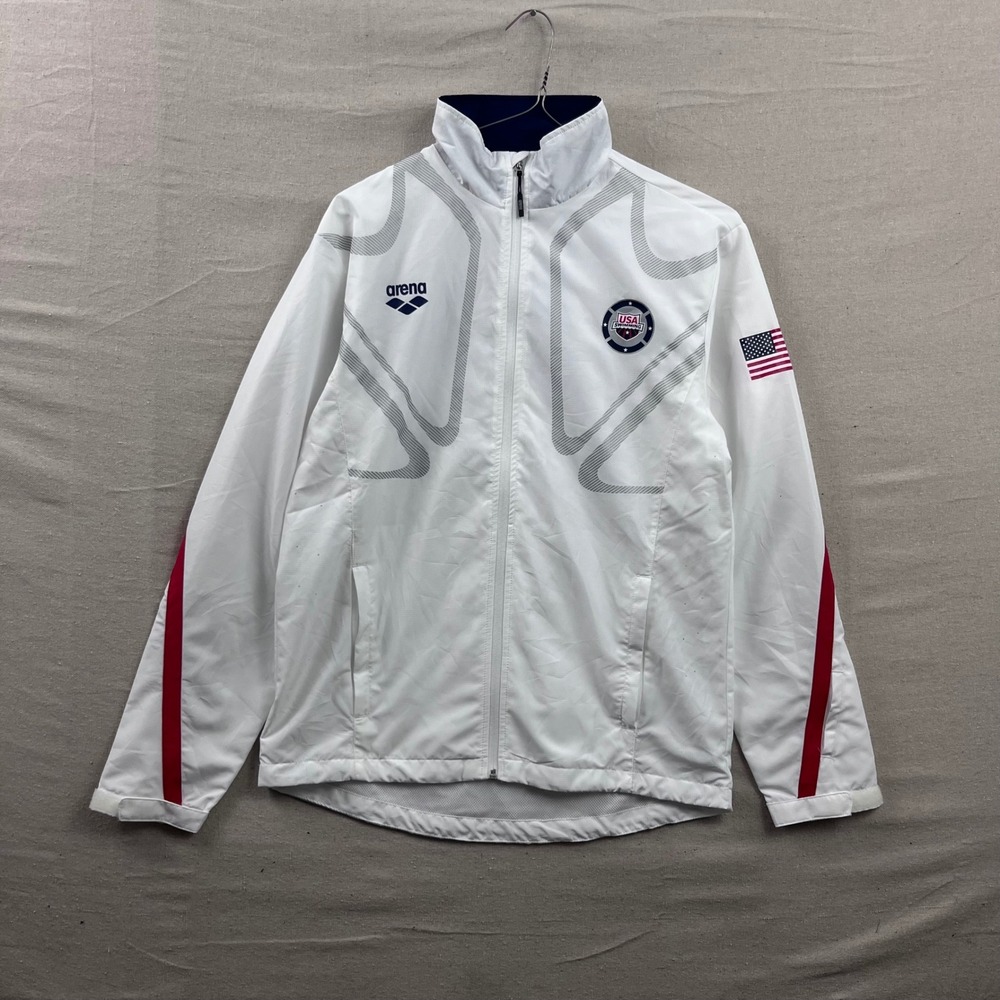 Arena USA Swimming Warm Up Jacket Unisex Medium White Full Zip Graphic Logo